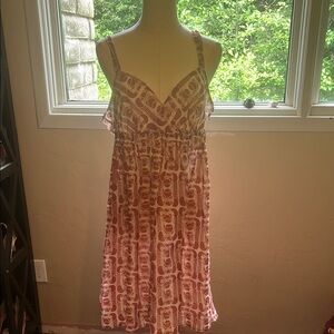 Halogen Burnt Orange and Cream Midi Dress